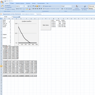 Скриншот приложения Нейронная сеть в Excel - №1