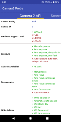 Скриншот приложения Camera2 API Probe - №1