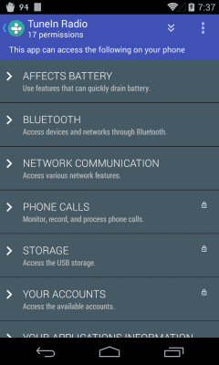 Скриншот приложения aSpotCat (список разрешений) - №5