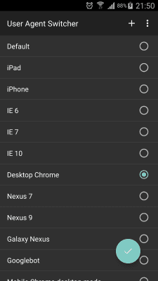 Скриншот приложения Chrome User Agent Switcher - №1