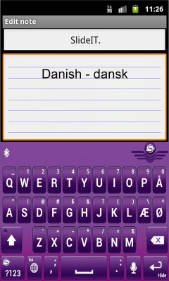 Скриншот приложения SlideIT Danish Pack - №2