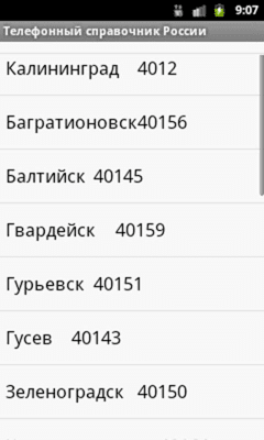 Скриншот приложения Телефонные коды городов России - №2