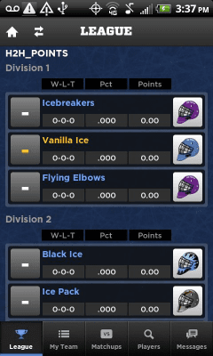 Скриншот приложения Yahoo! Fantasy Hockey 2012 - №2
