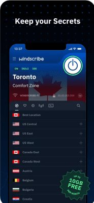 Скриншот приложения Windscribe VPN для iOS - №1