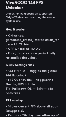 Скриншот приложения Vivo/IQOO Fps unlocker - №1