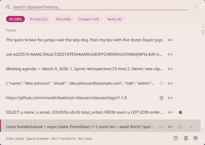 Скриншот приложения Beetroot - менеджер буфера обмена для Windows - №1