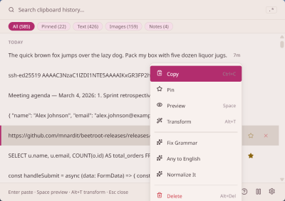 Скриншот приложения Beetroot - менеджер буфера обмена для Windows - №5