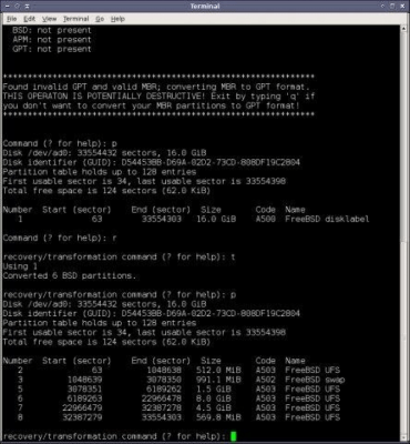 Скриншот приложения GPT fdisk - №1