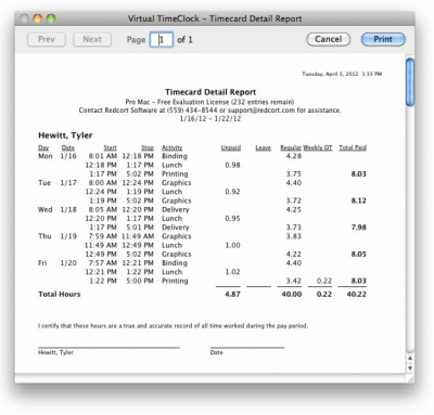 Скриншот приложения Virtual TimeClock Pro Client - №1