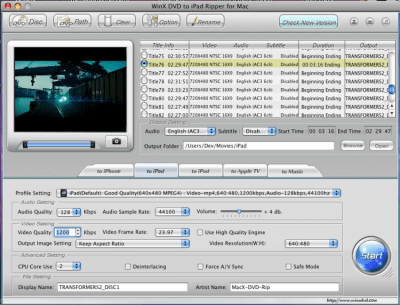 Скриншот приложения WinX DVD to iPad Ripper - №1
