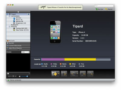 Скриншот приложения Tipard iPhone 4 Transfer Pro for Mac Standard - №1