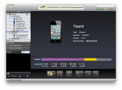 Скриншот приложения Tipard iPhone 4 Transfer Pro for Mac Platinum - №1