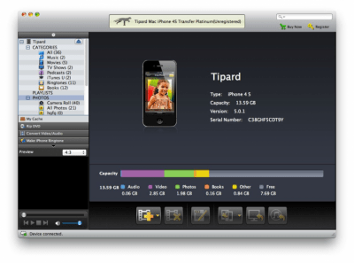 Скриншот приложения Tipard iPhone 4S Transfer for Mac Platinum - №1