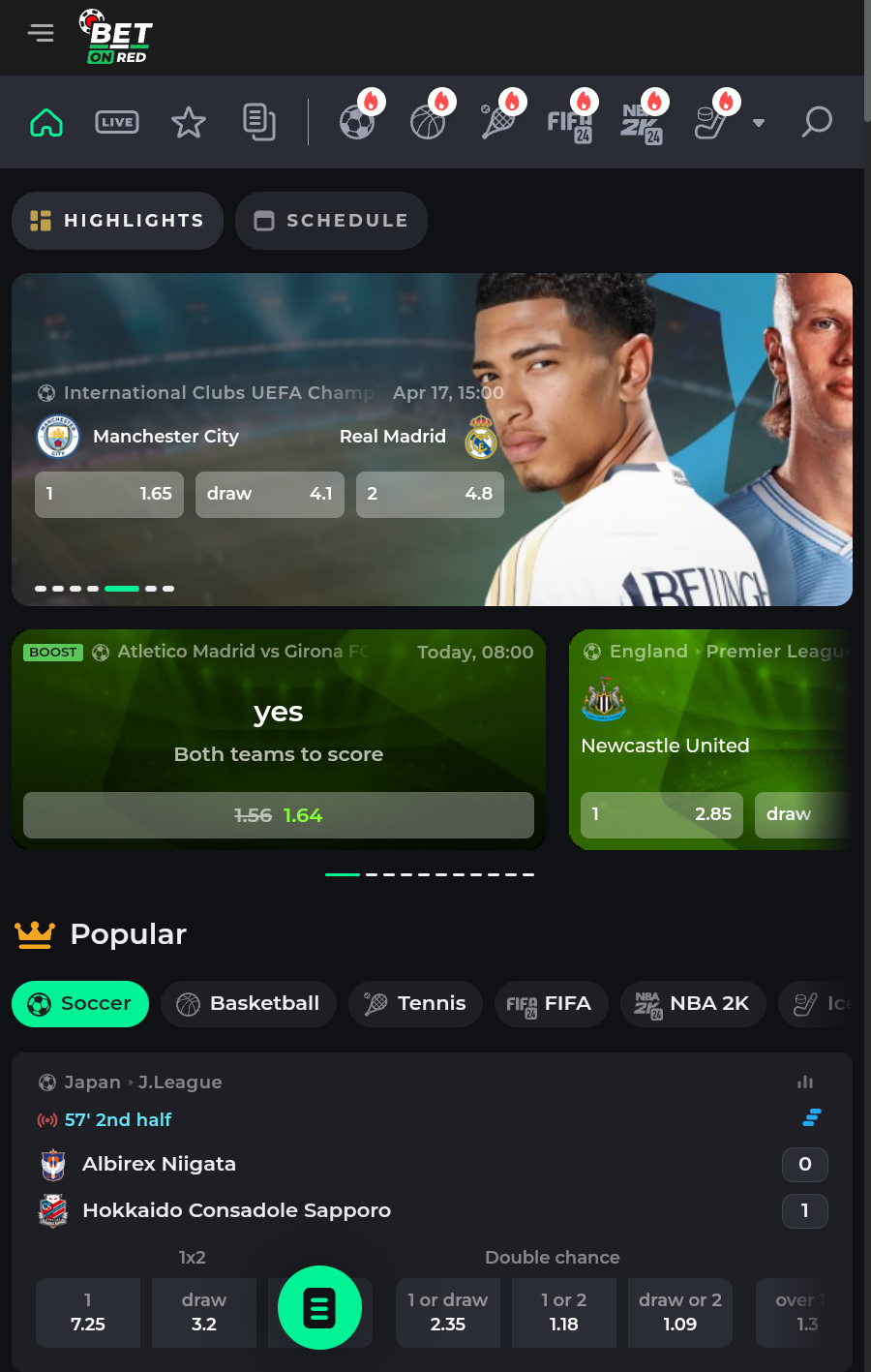 Illustration of BetOnRed App for sports betting interface navigation