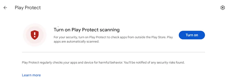 Turn off Play Protect scanning to avoid notifications from antimalvare tools