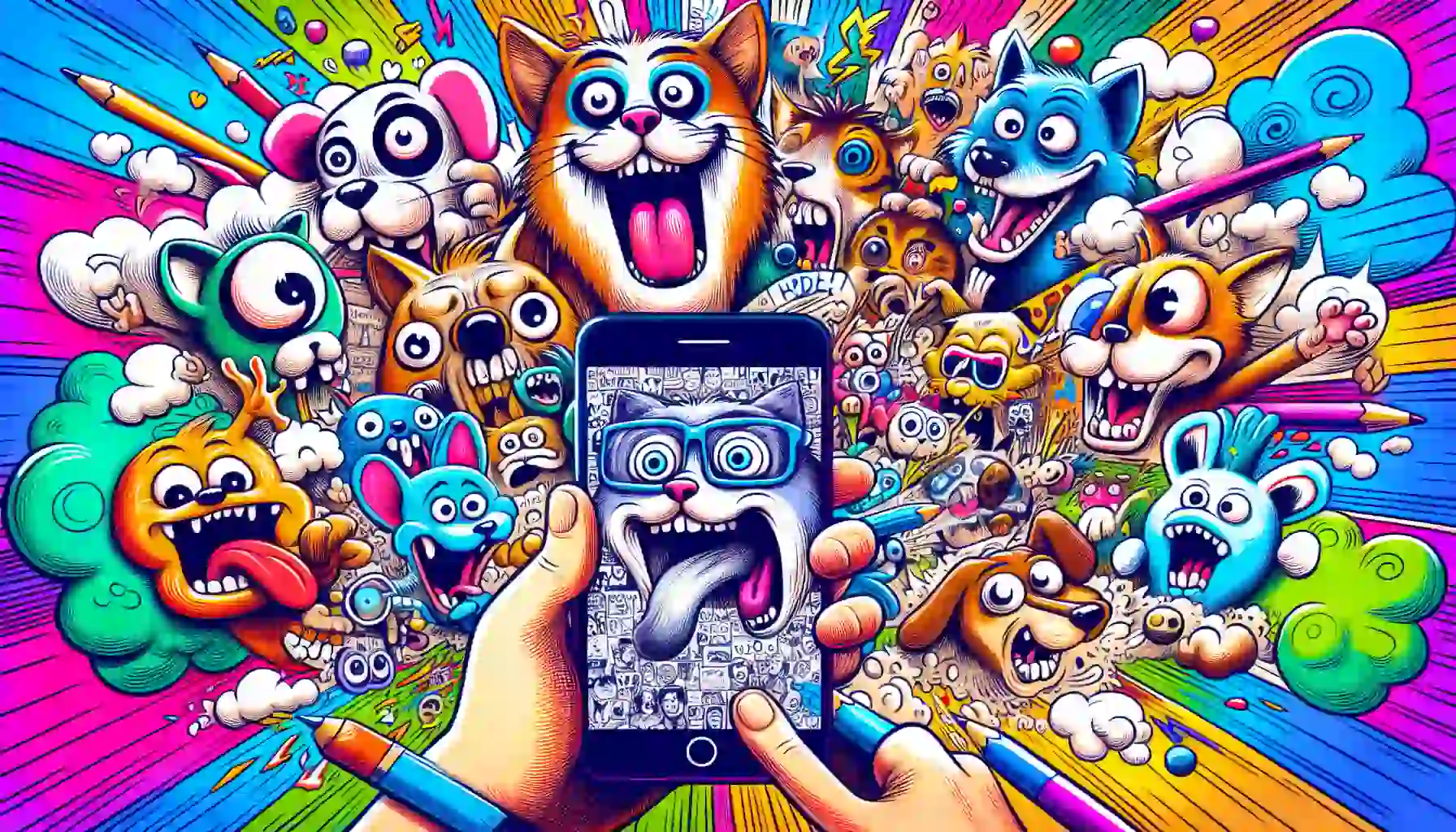 An illustration showcasing a collection of funny memes available in the ABPV app.