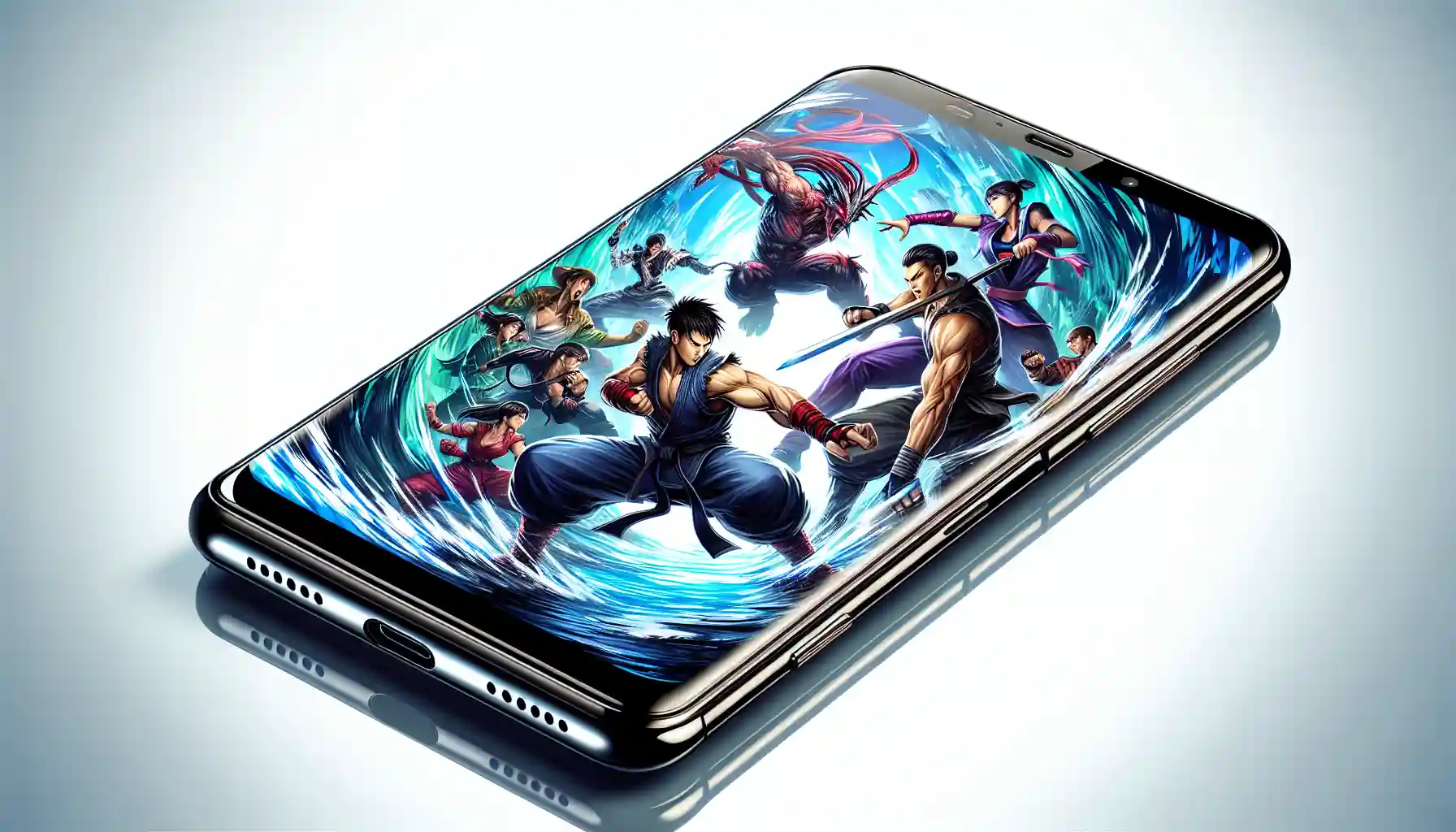 Illustration of Tekken 3 characters battling on a mobile phone