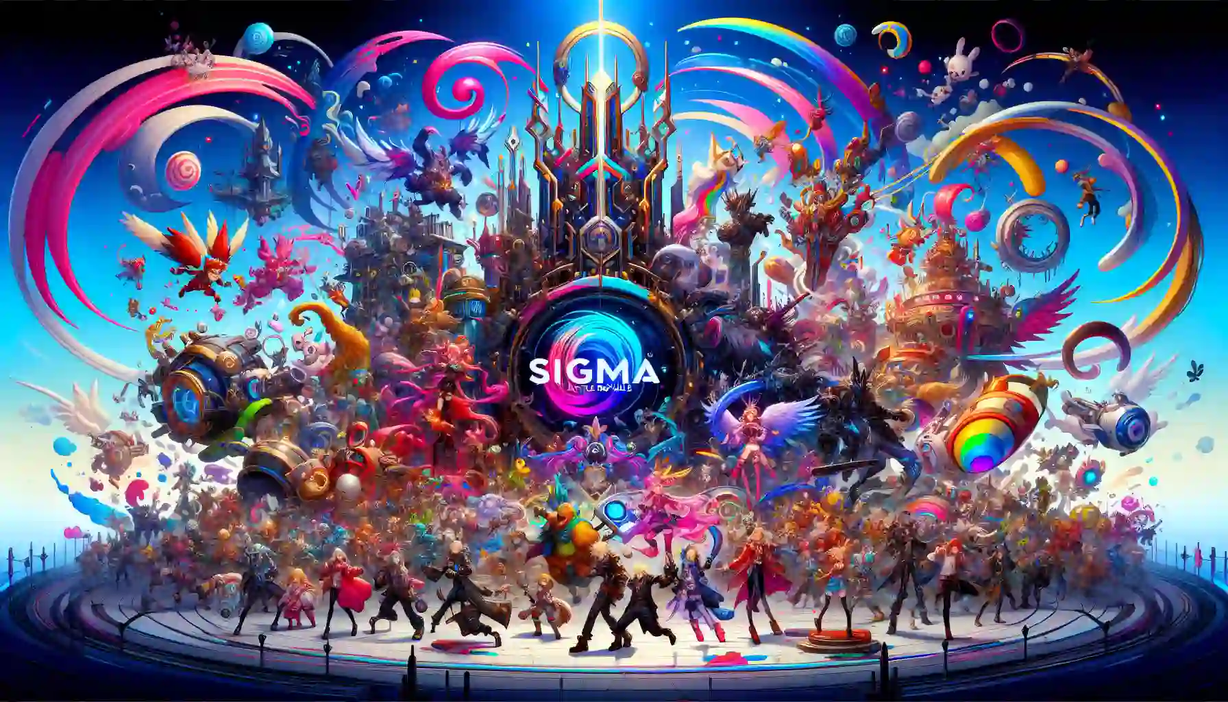 An artistic representation of the visual and aesthetic appeal of Sigma Battle Royale, featuring vibrant colors and character designs.