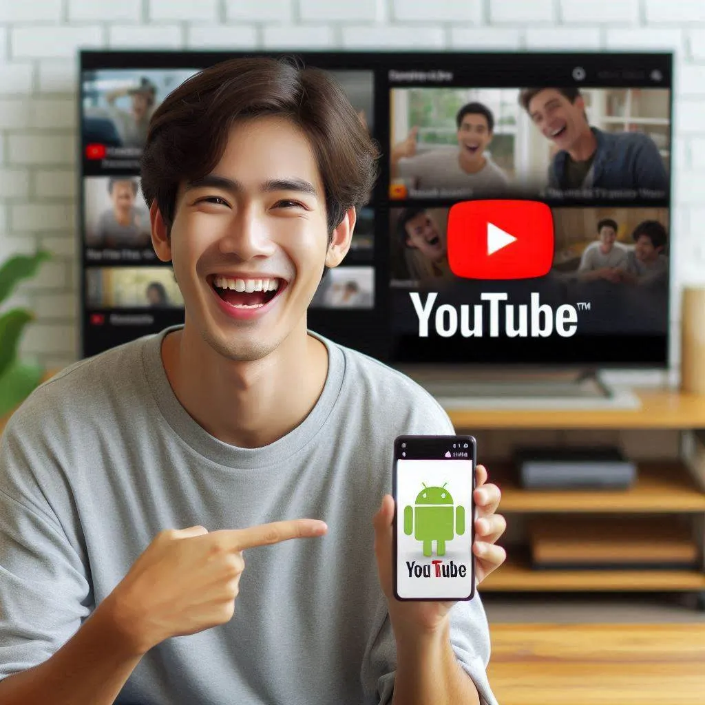 An illustration depicting the YouTube app interface on an Android TV.