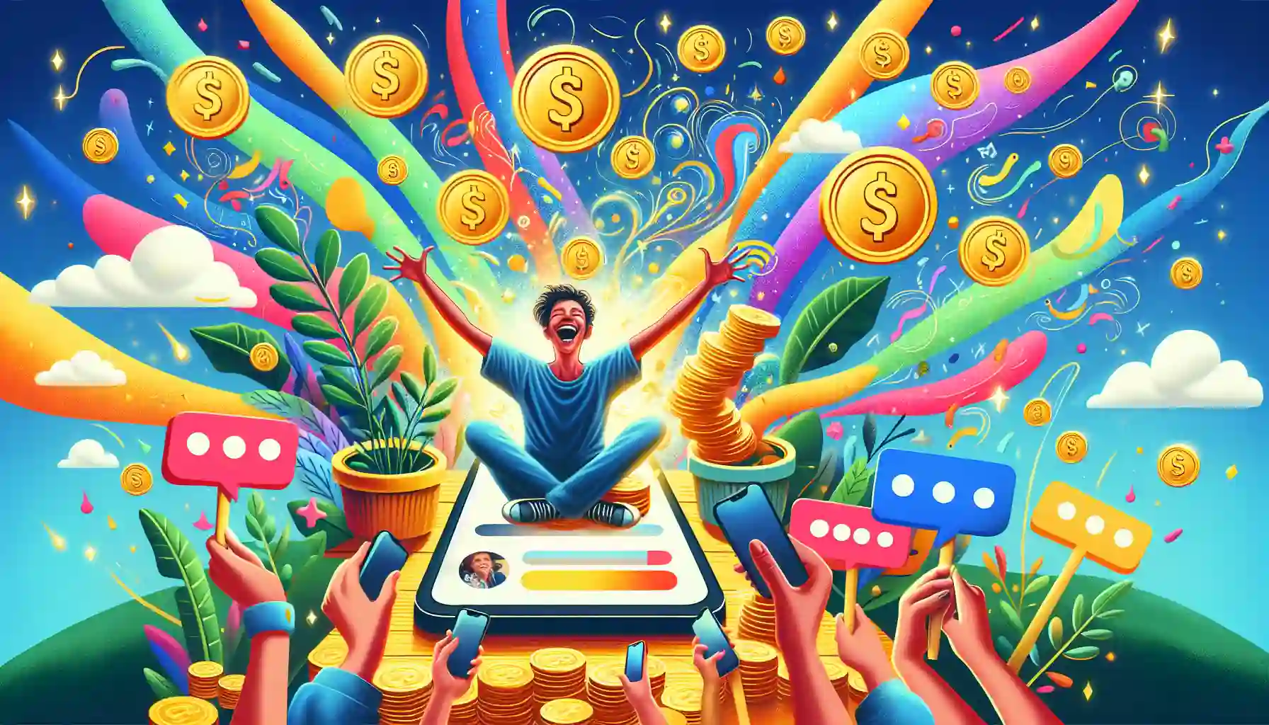 A cartoon illustrating monetization opportunities for creators on the Clapper app.