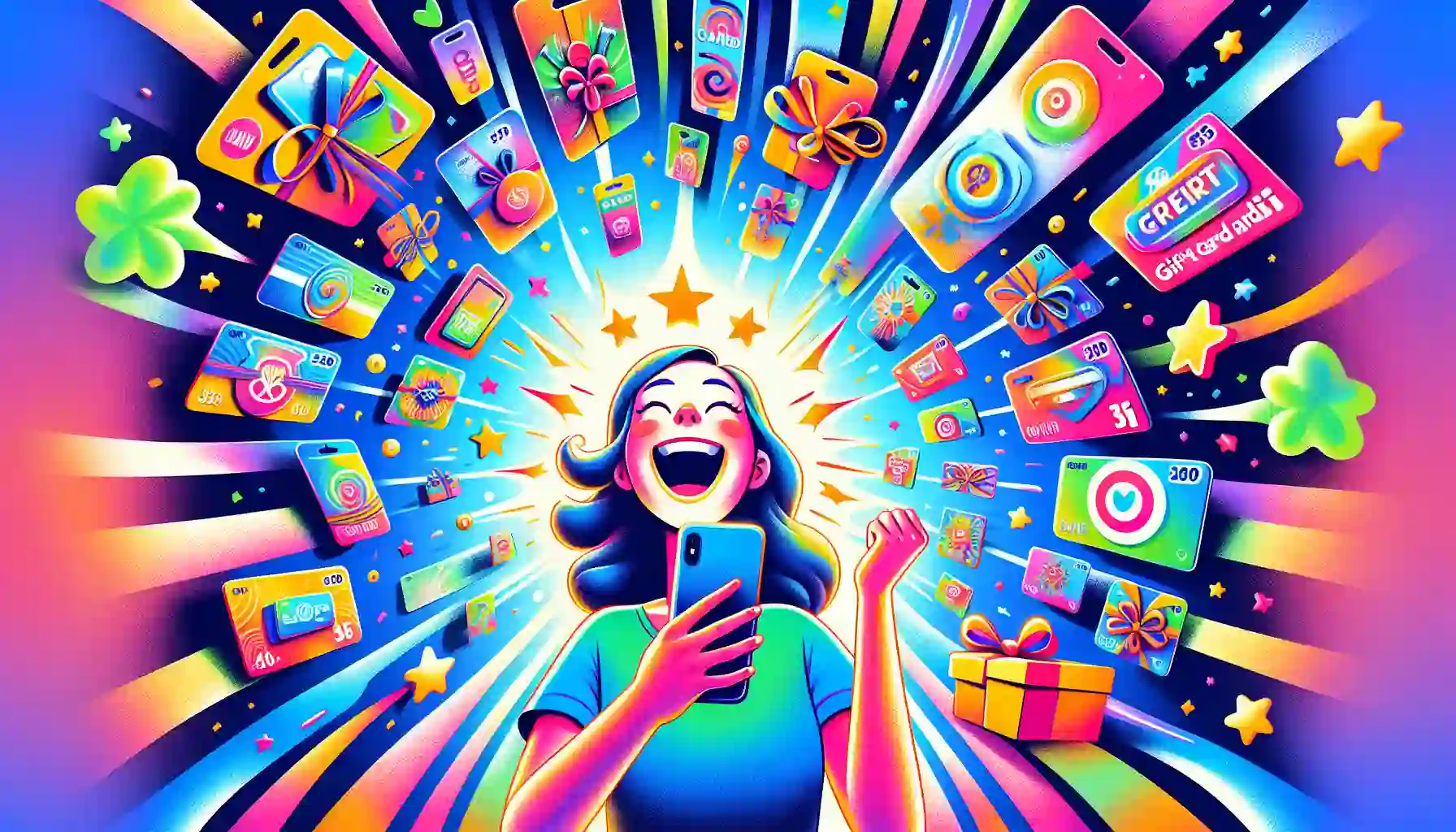 An illustration of a user redeeming rewards for gift cards in the Fetch Rewards app.