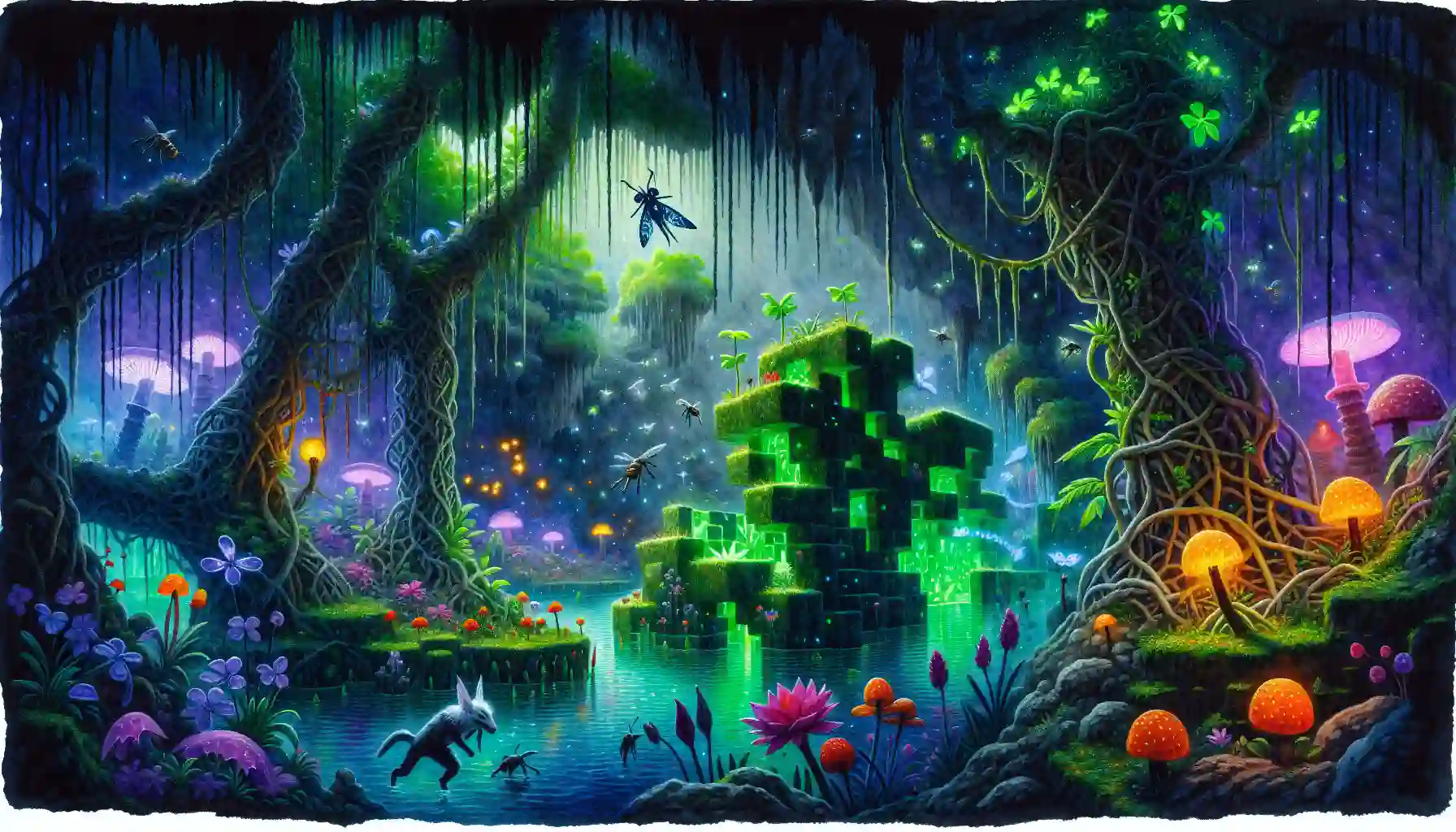 An illustration of new biomes in Minecraft 1.19, including the deep dark biome.