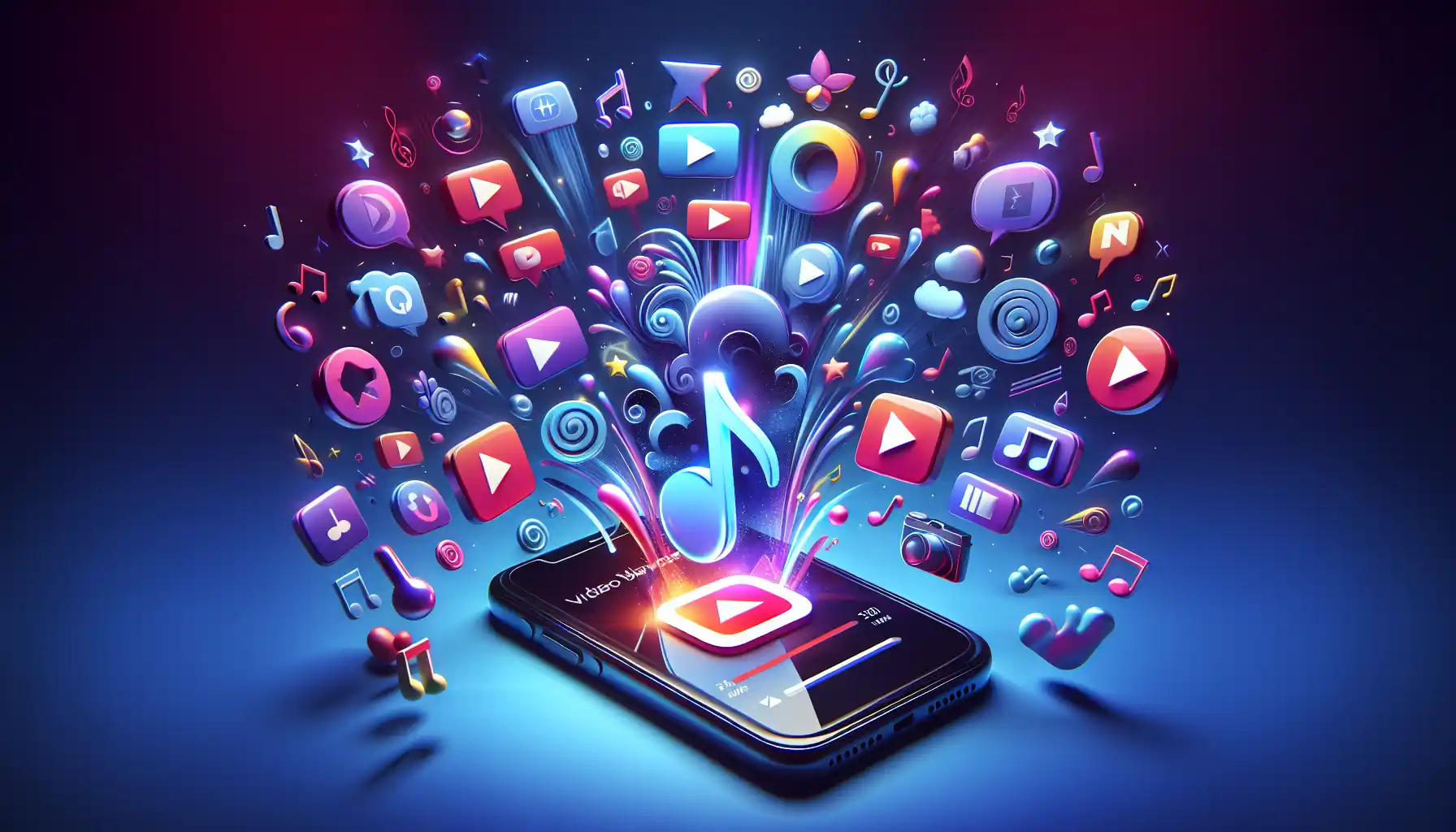 A smartphone with various social media icons and VidMate app launched - Google Play is not needed to download