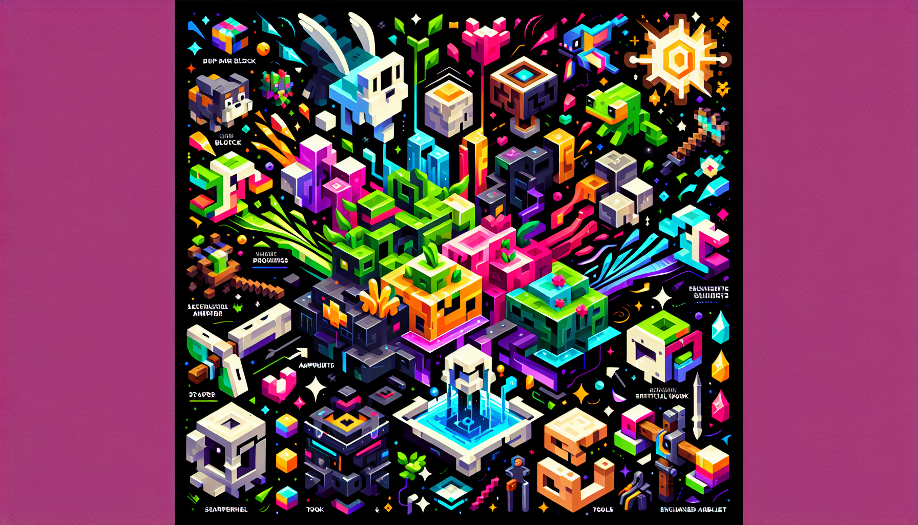 An artistic representation of key features and innovations in Minecraft 1.19.