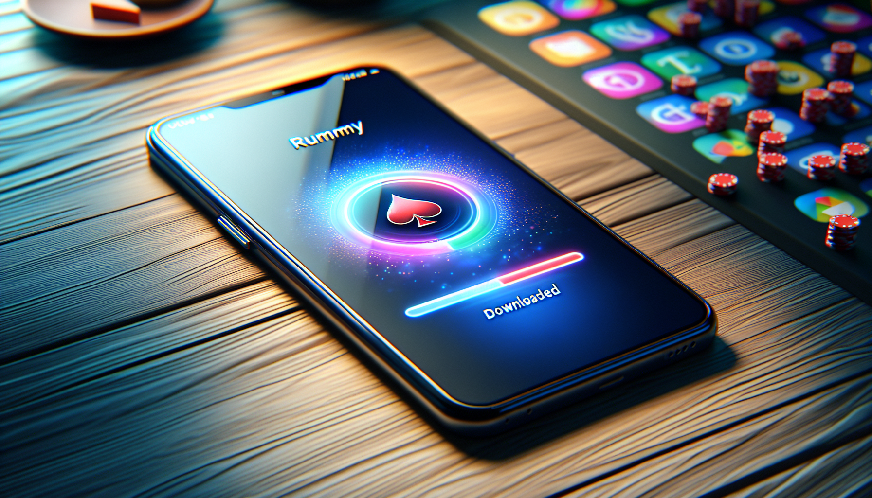 An illustration showing the process of downloading the Rummy Modern app on a smartphone.