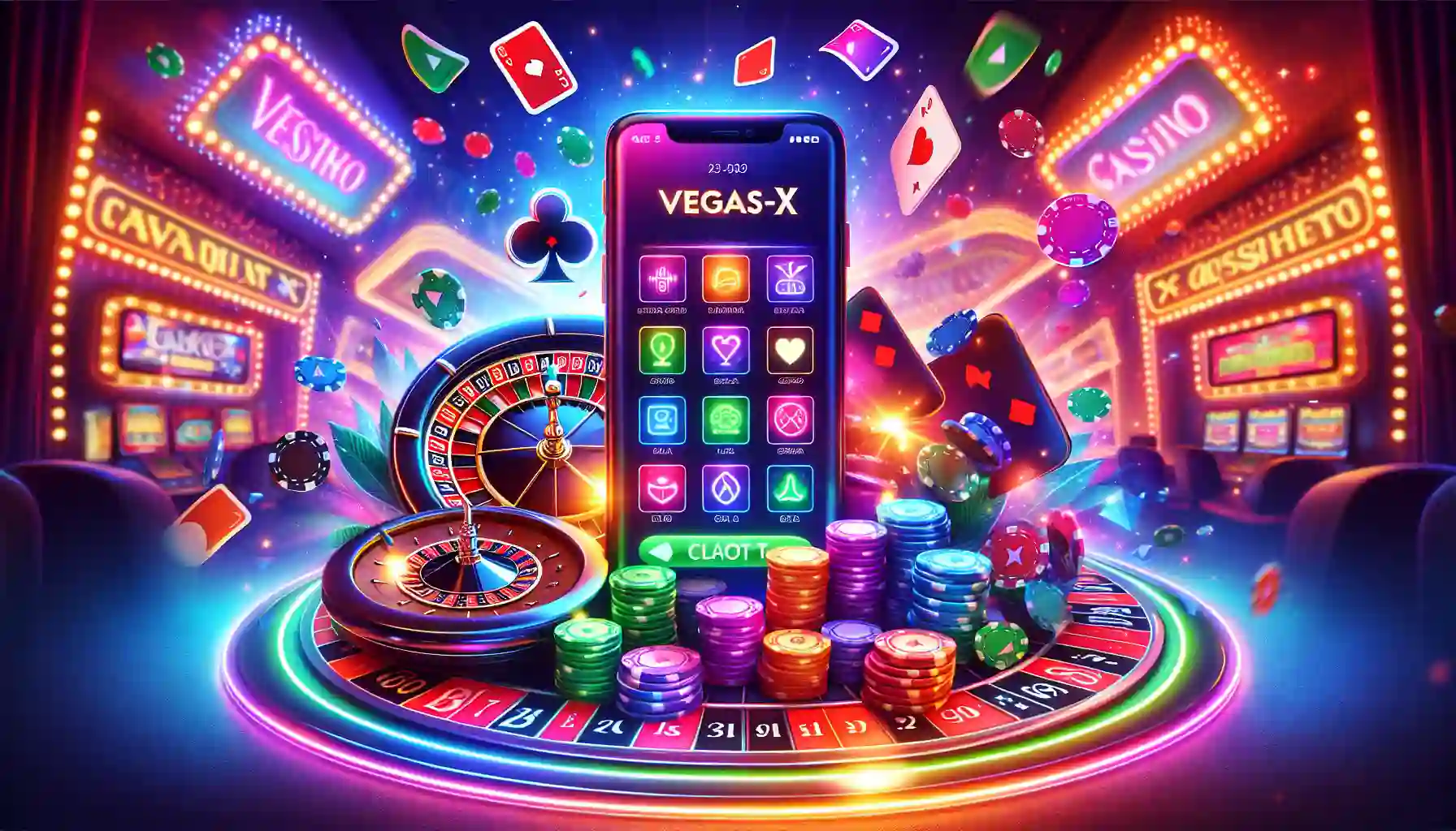 An illustration representing the Vegas-X app download process.