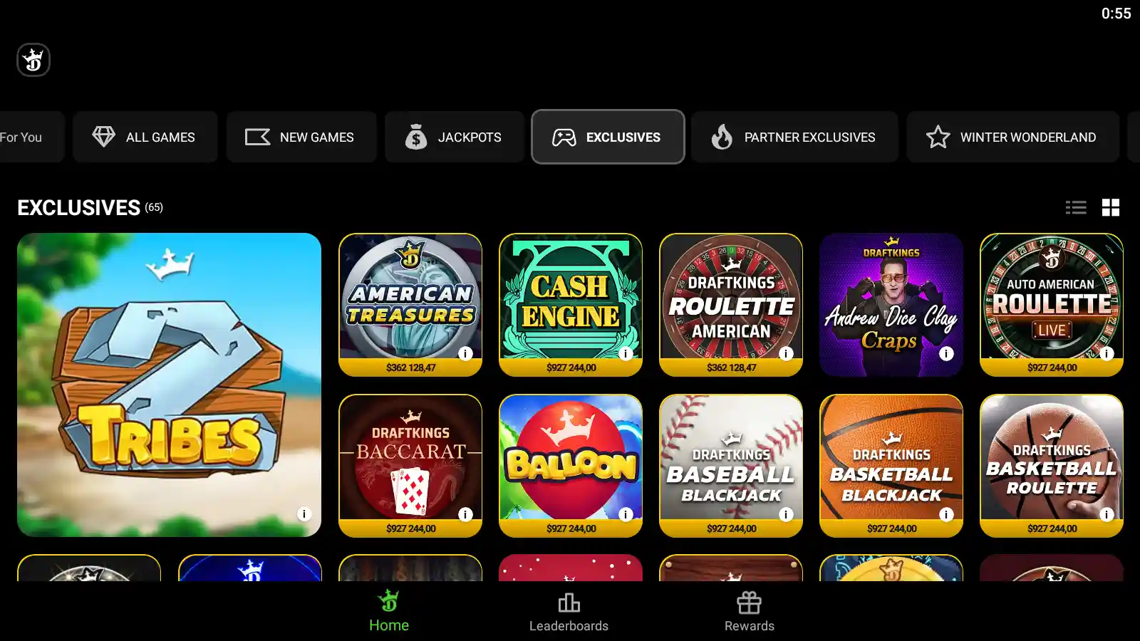 A variety of exclusive casino games in the Draftkings Casino app