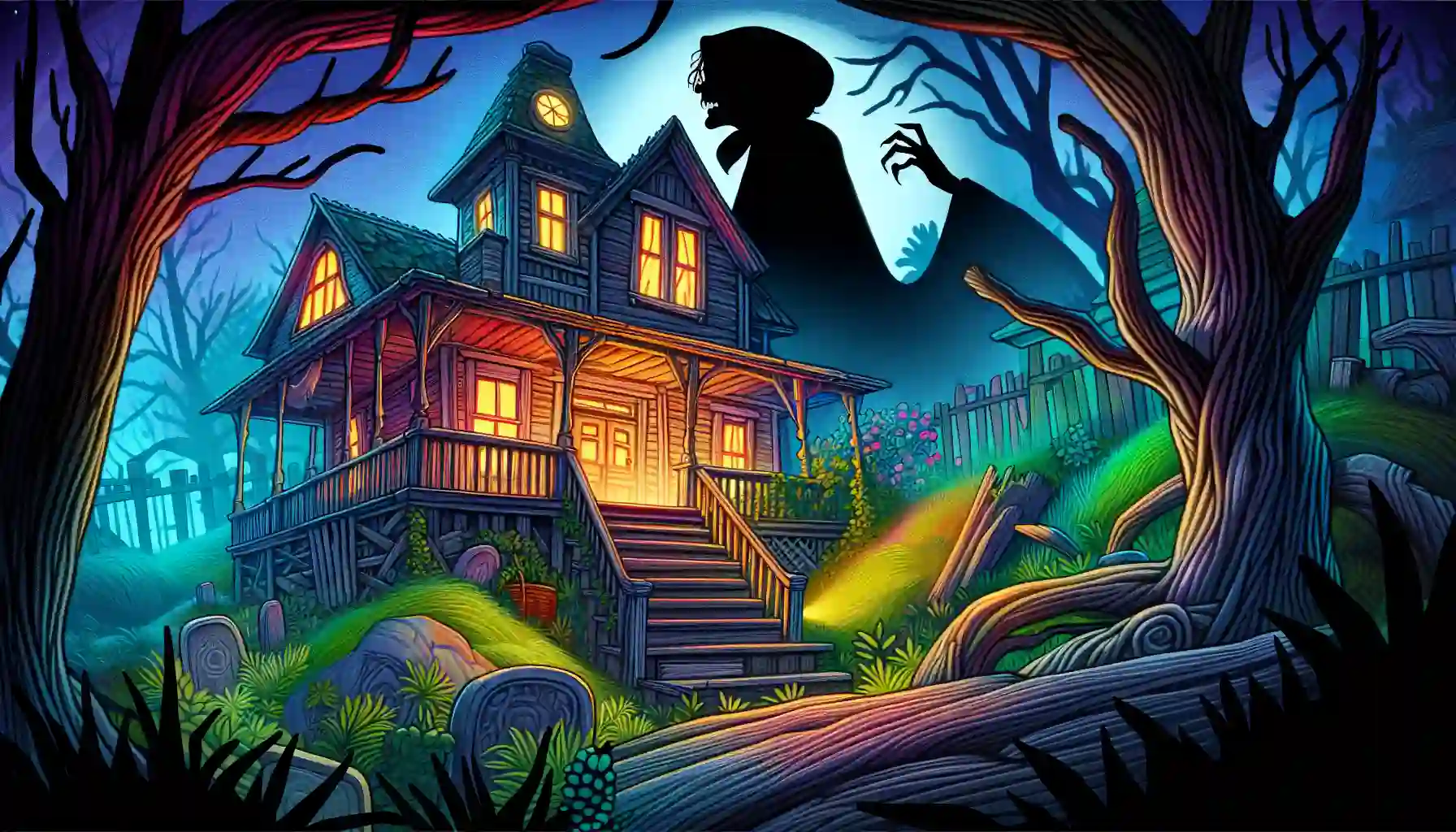 An illustration representing the game Granny 4 The Rebellion APK, showcasing elements of horror and adventure.