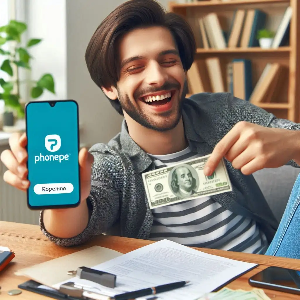 Smartphone with the PhonePe app on the screen