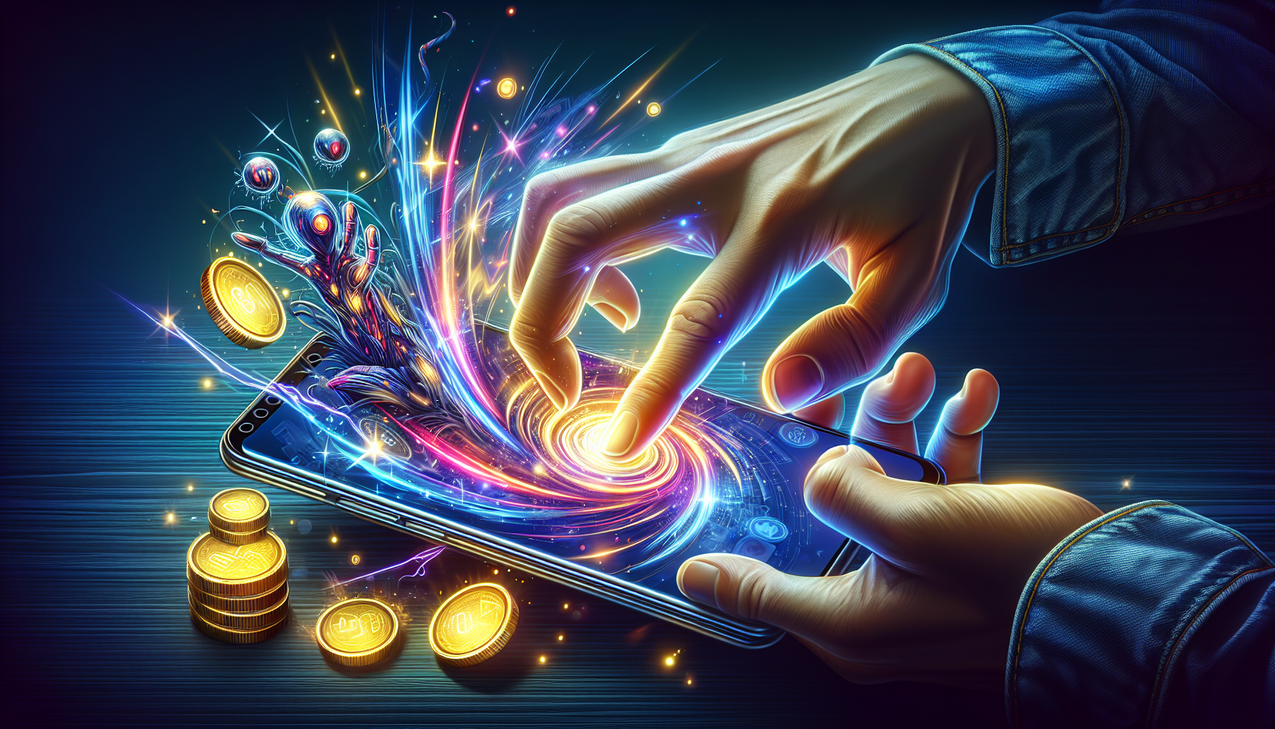 Illustration of a person playing games on a mobile phone using paisa kamane wala app 