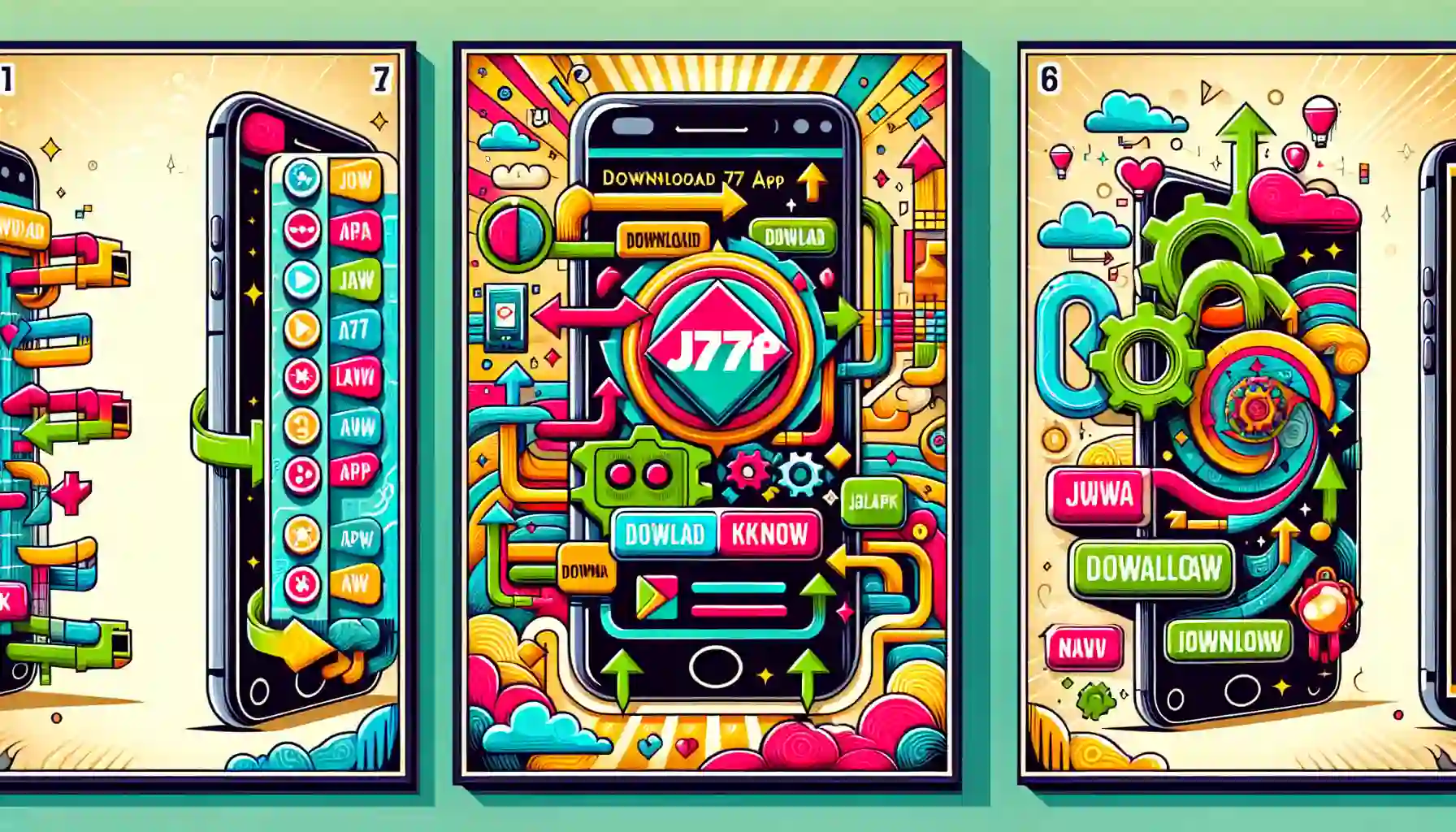 An illustration depicting the Android download and installation process of Juwa 777 APK