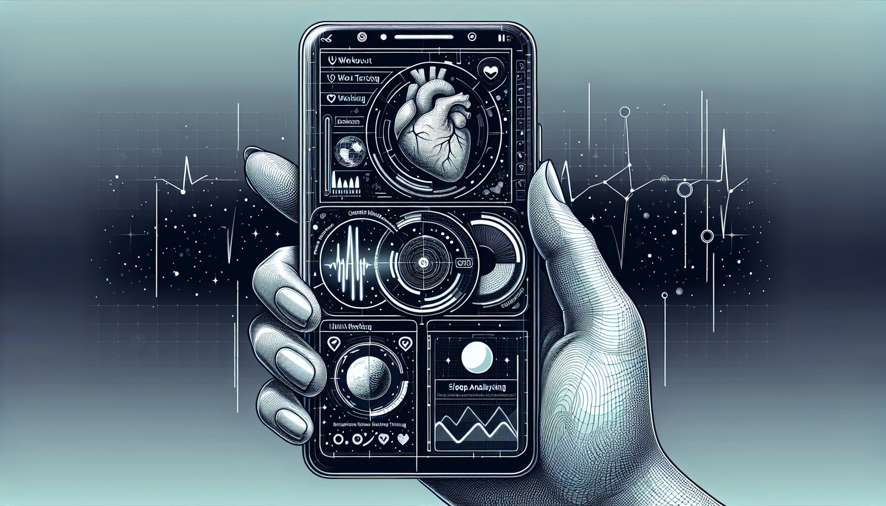 Illustration of a smartphone with Huawei Health app interface