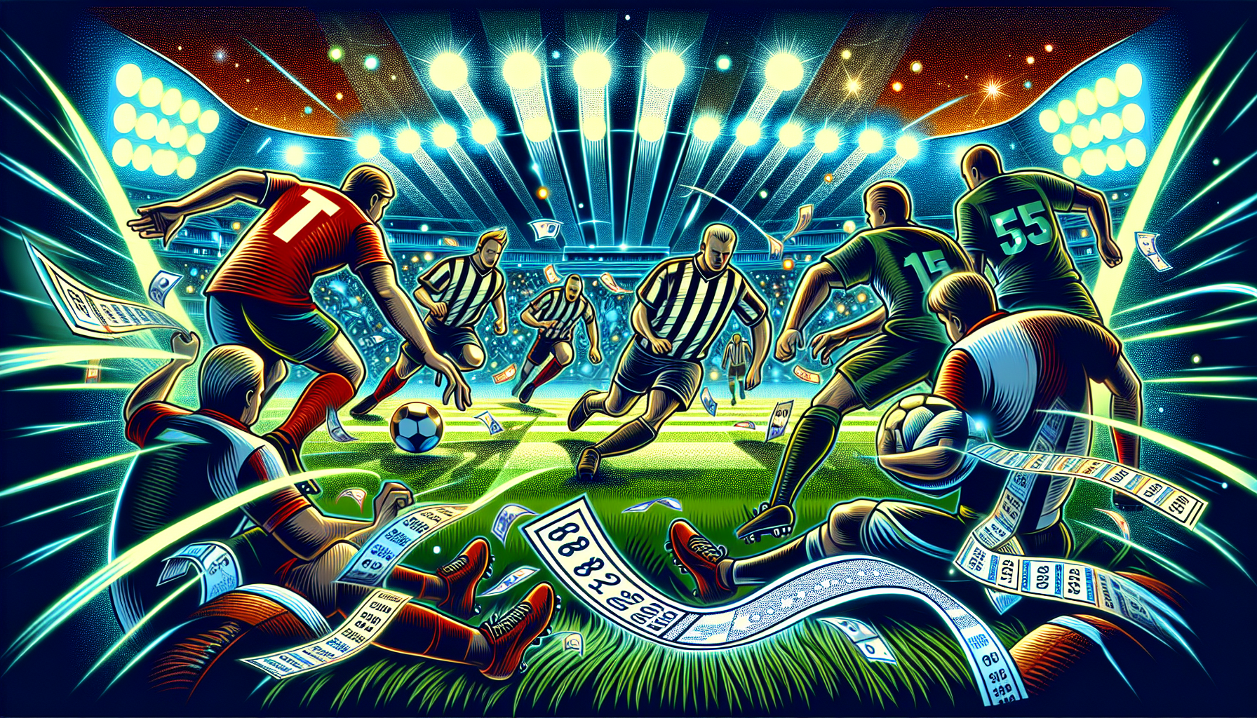 Illustration of a football match with vip advice from professionals to increase your profit