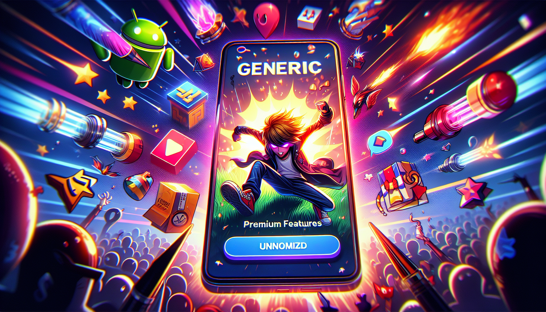 Illustration of premium features unlocking in various Android games