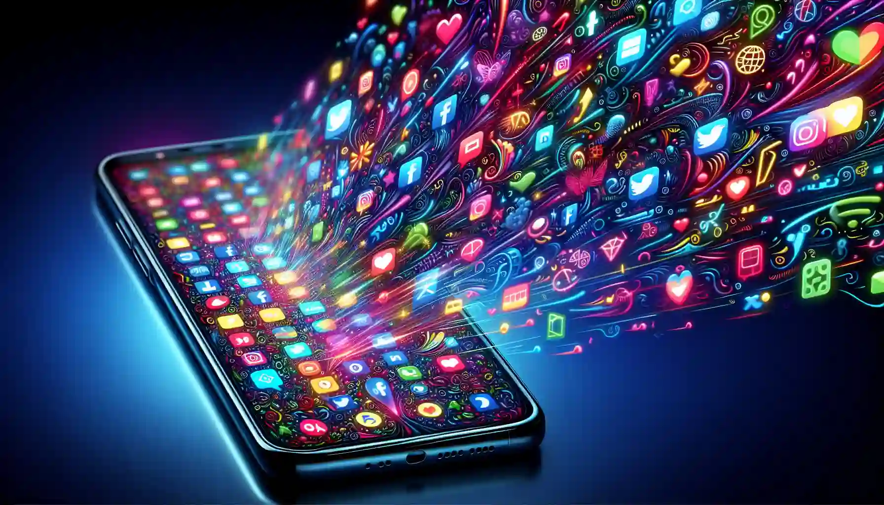 Illustration of a smartphone with social media app icons