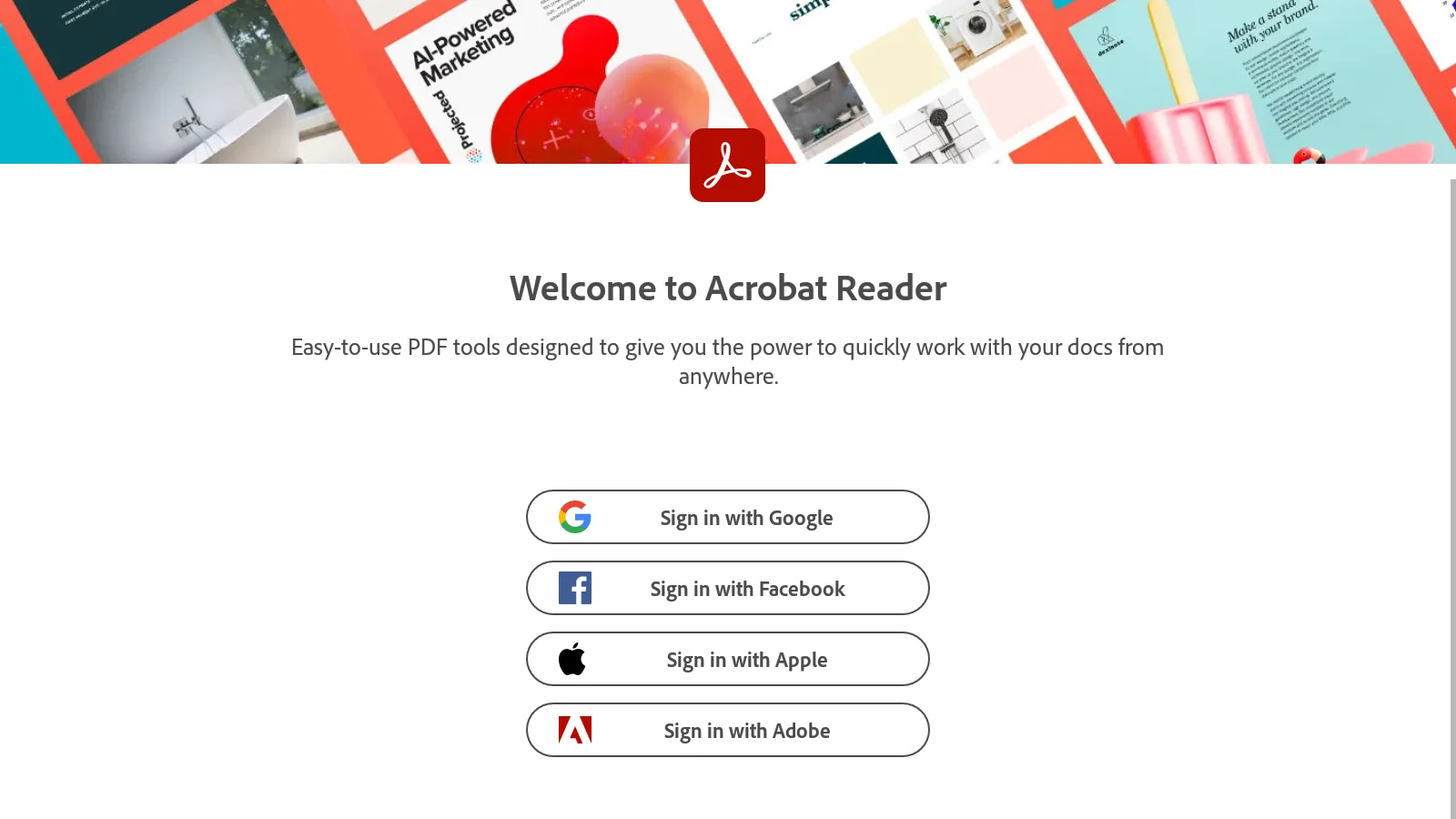 Create an account or sign in to access Adobe document cloud syncronization