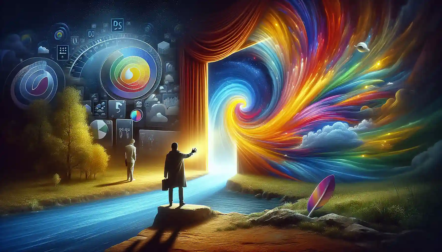 Artistic illustration of Adobe Lightroom apps download for Android and Windows, premium membership