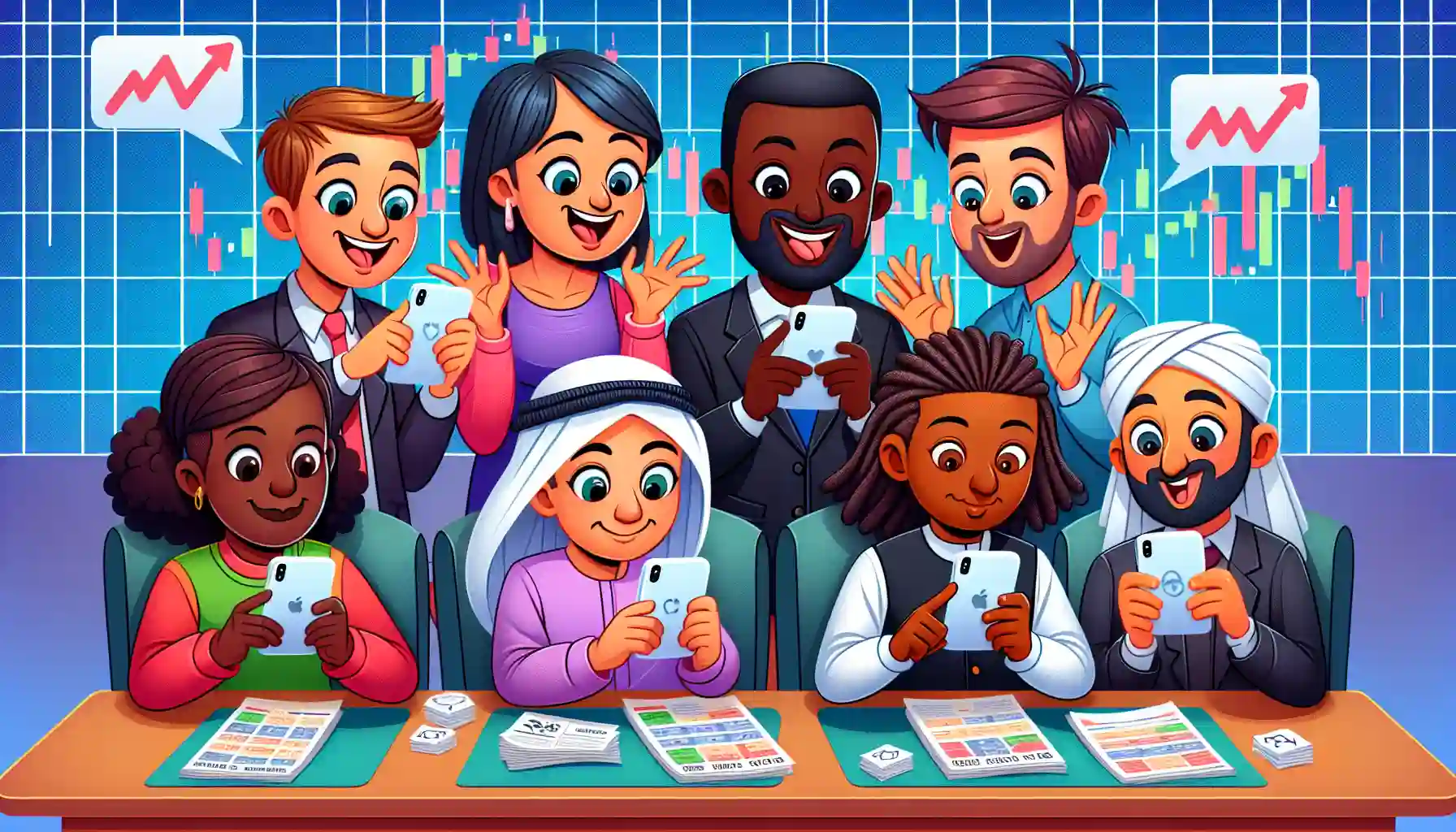 Cartoon of diverse group of traders