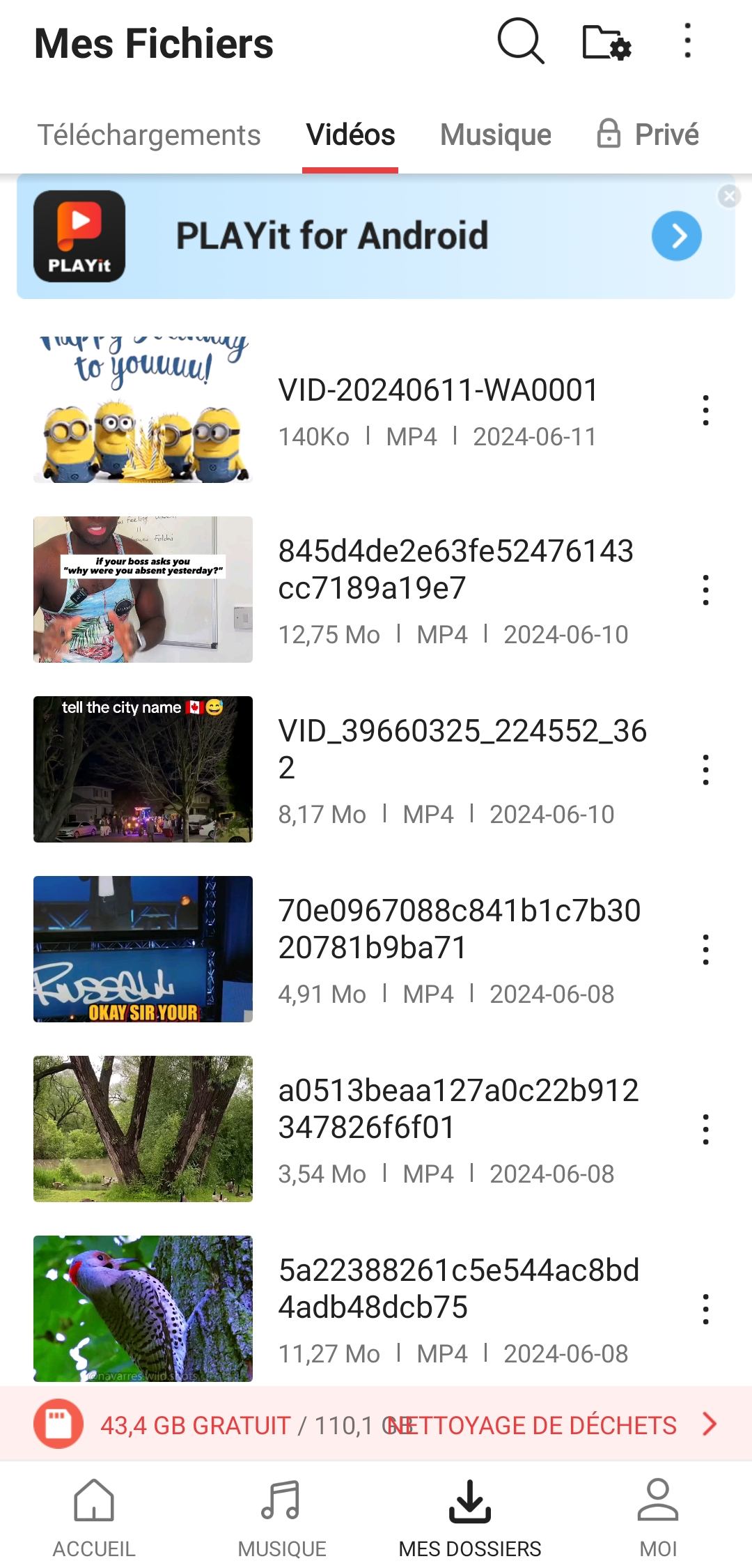 Interface utilisateur de VidMate