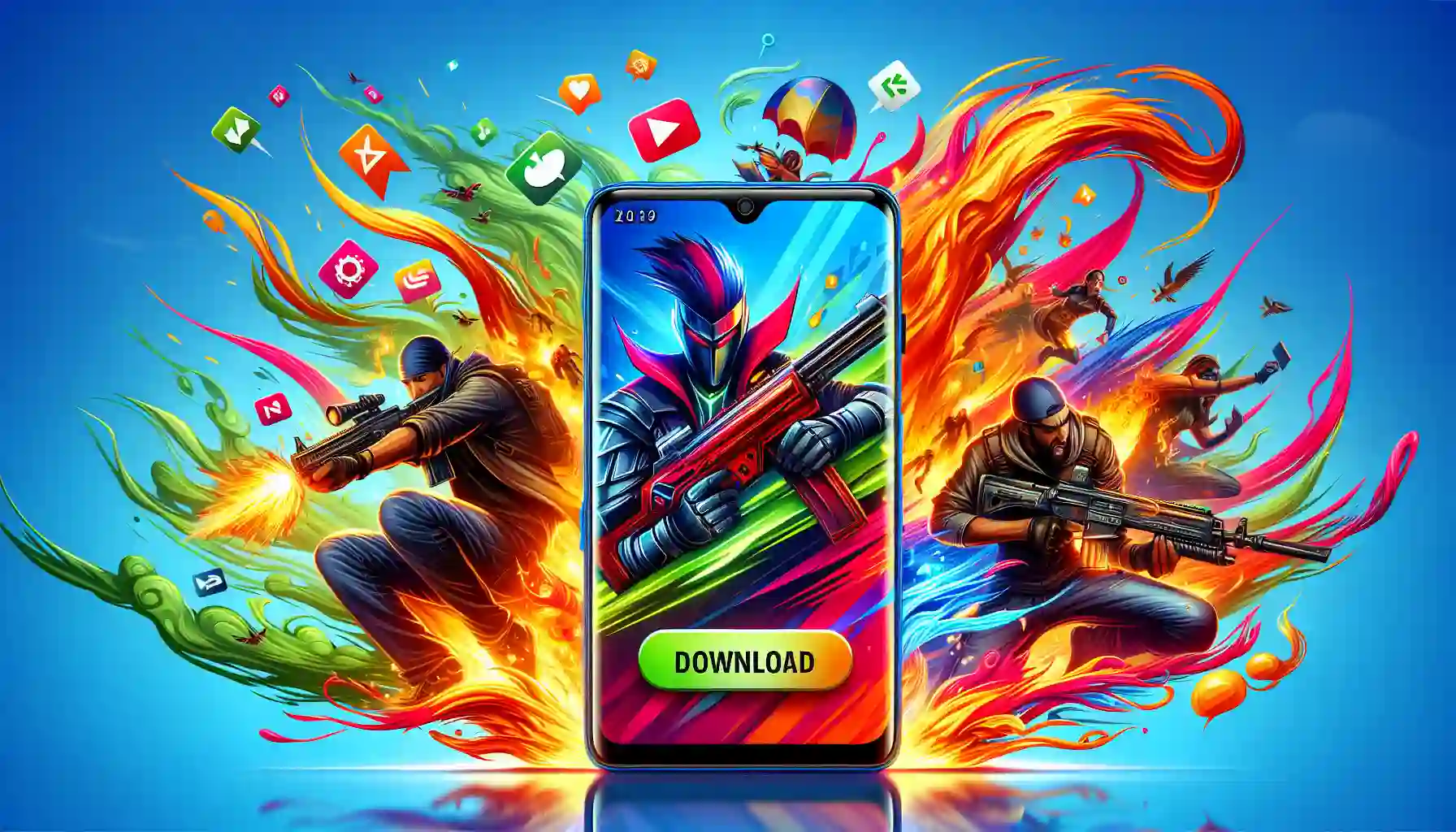 An illustration representing the excitement of downloading Free Fire India APK.