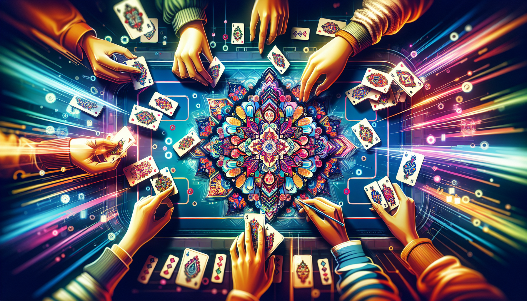 Colorful illustration of multiplayer game like, Rummy East or Rummy Ola, offering Royally Rummy experience