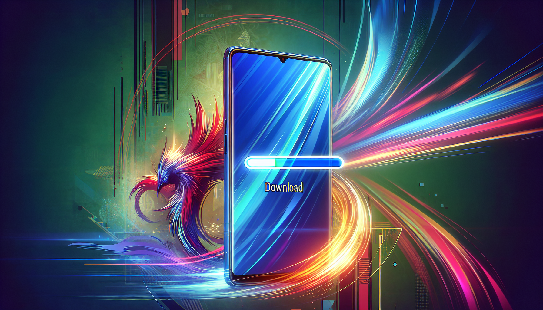 Colorful illustration of a smartphone with Null's Brawl APK being downloaded