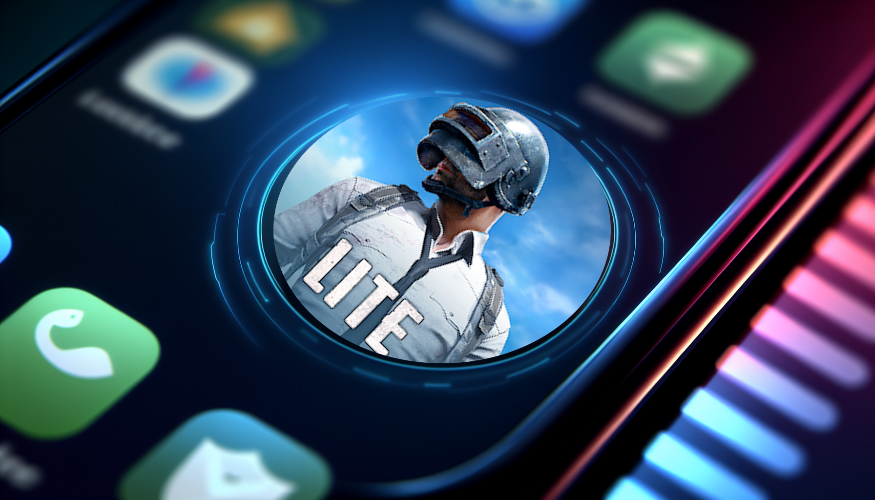 Illustration of a mobile phone with PUBG MOBILE LITE icon