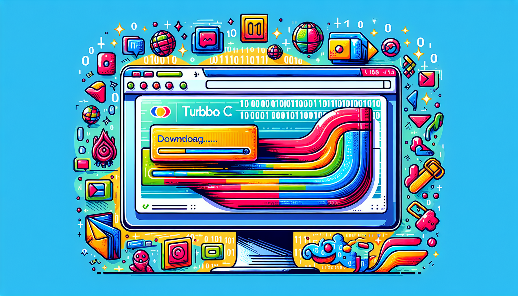 An illustration showing the process of downloading Turbo C.