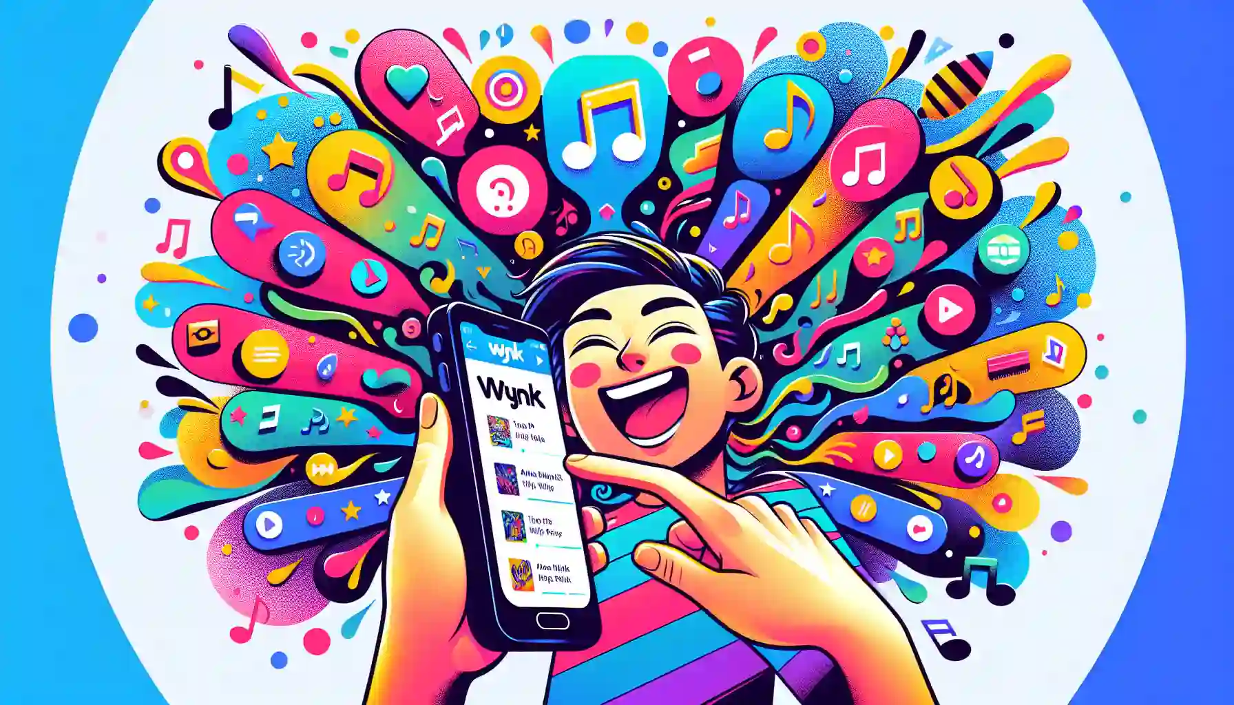 An illustration of a user navigating through the Wynk Music app's user-friendly interface.