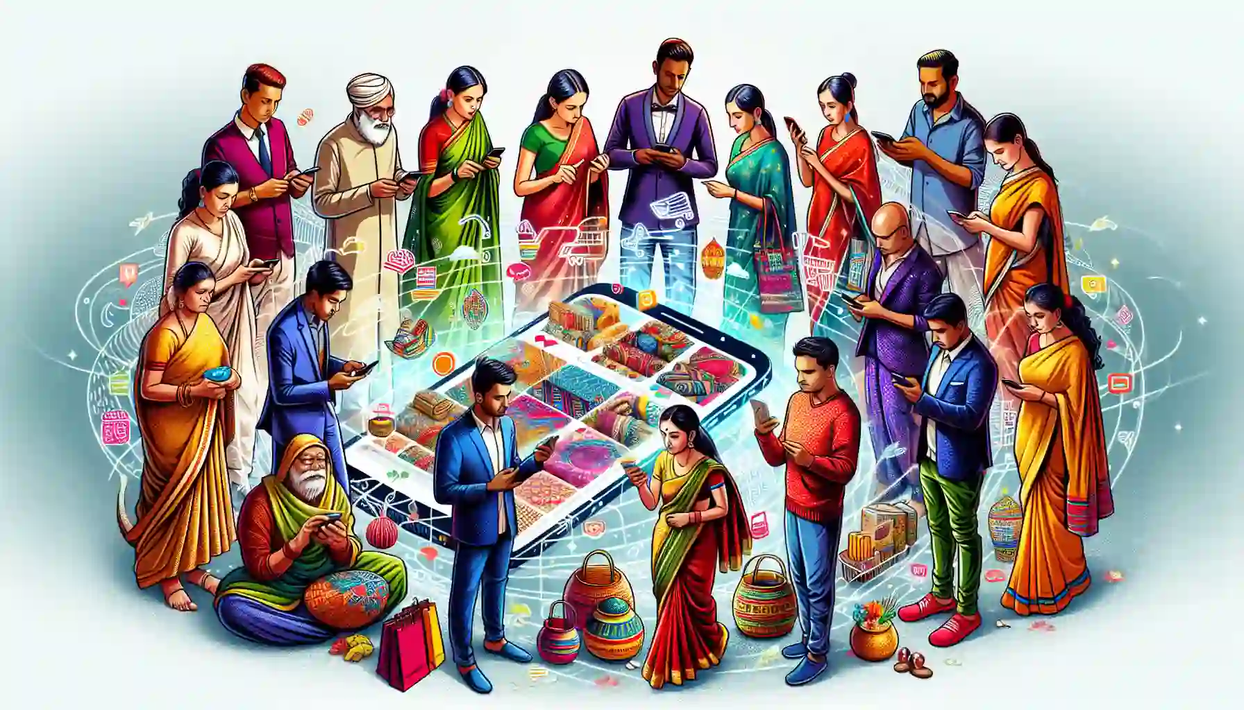 Illustration of diverse Indian shoppers - valued customers of the Shopsy shopping app